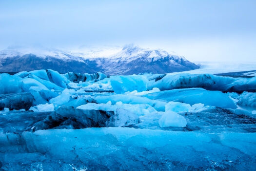 Glacier ice floating in a lagoon