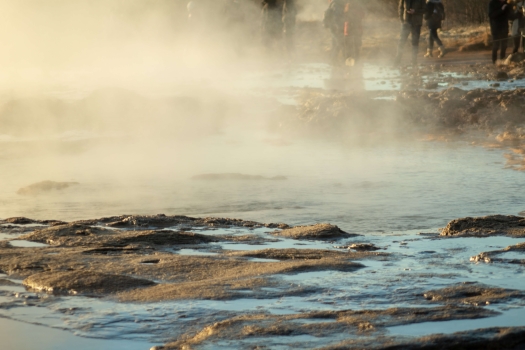 Steam rising from a hot spring