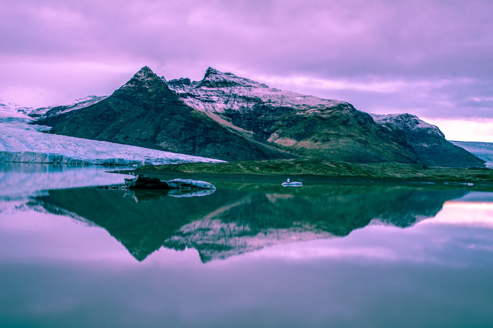 Glacier reflected in a lagoon