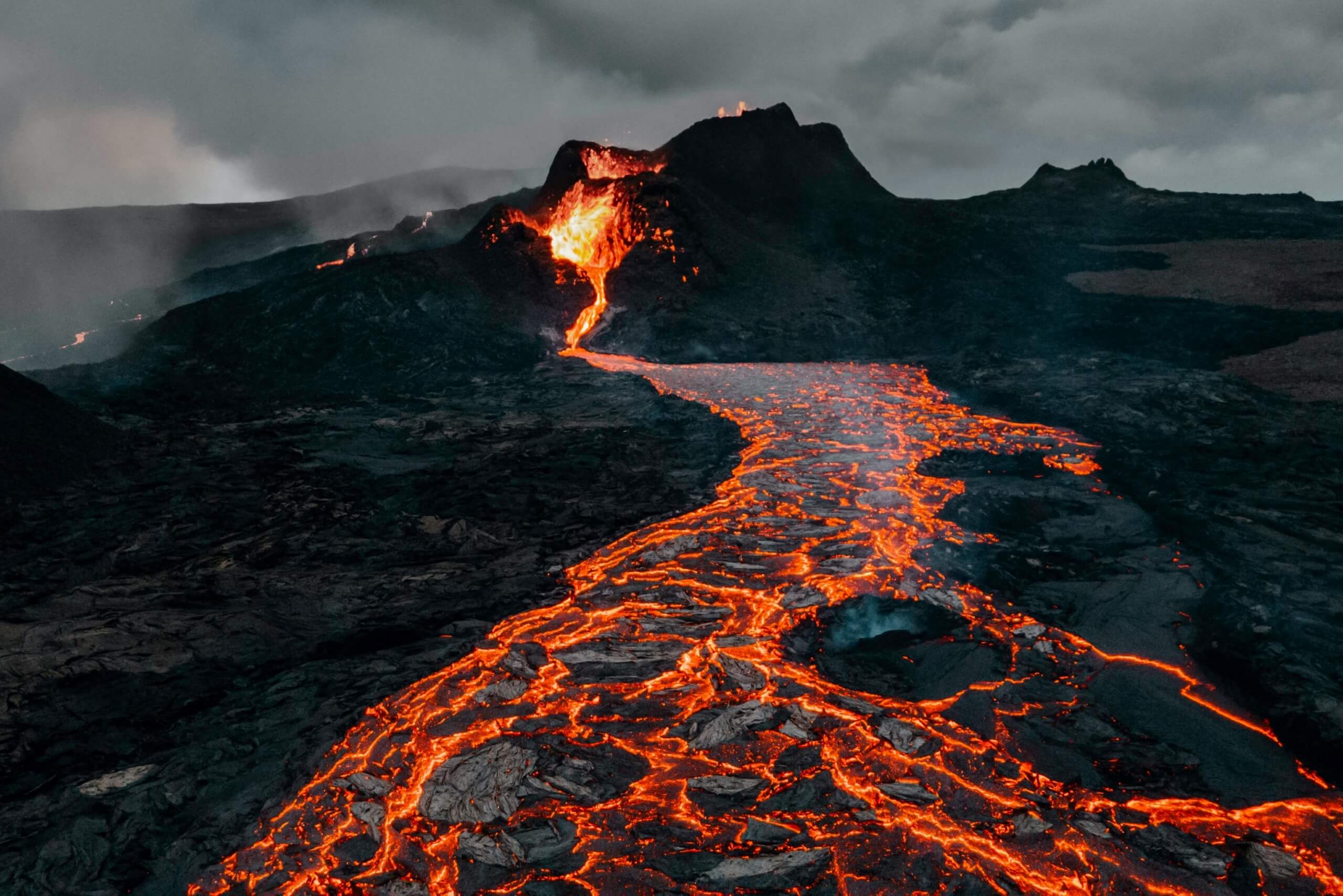 Lava flowing from a volcano